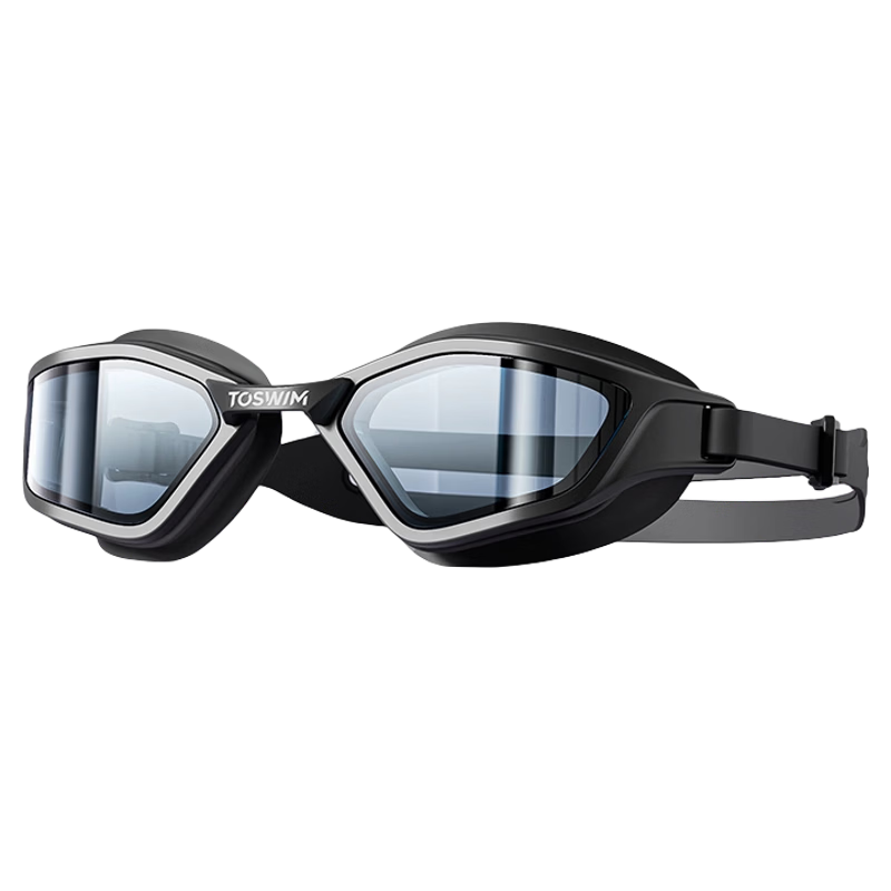 TOSWIM Prescription Swimming Goggles for Men and Women, Waterproof, Large Frame, Professional Anti-Fog, High Definition, Black Transparent, 350 Degree