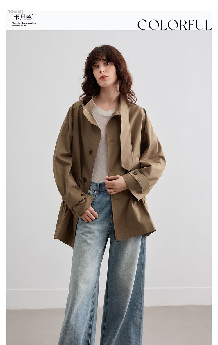 Demana [Cloud Oxygen Cotton Series] Spring Elegant Stand Collar Strap Drawstring Loose Slim Trench Coat for Women High-End Feel 3