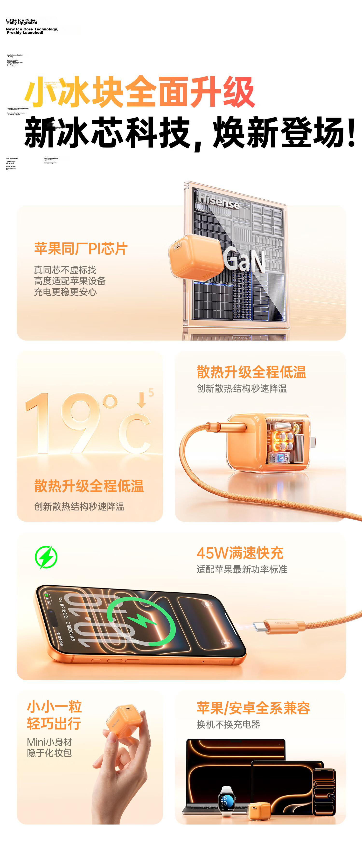 Hisense Xiao Bing 20W GaN Charger for Apple iPhone 17 Fast Charging Head iPhone 16 Pro Max/15 Huawei Phone Type-C Cable Plug Sky Blue 2