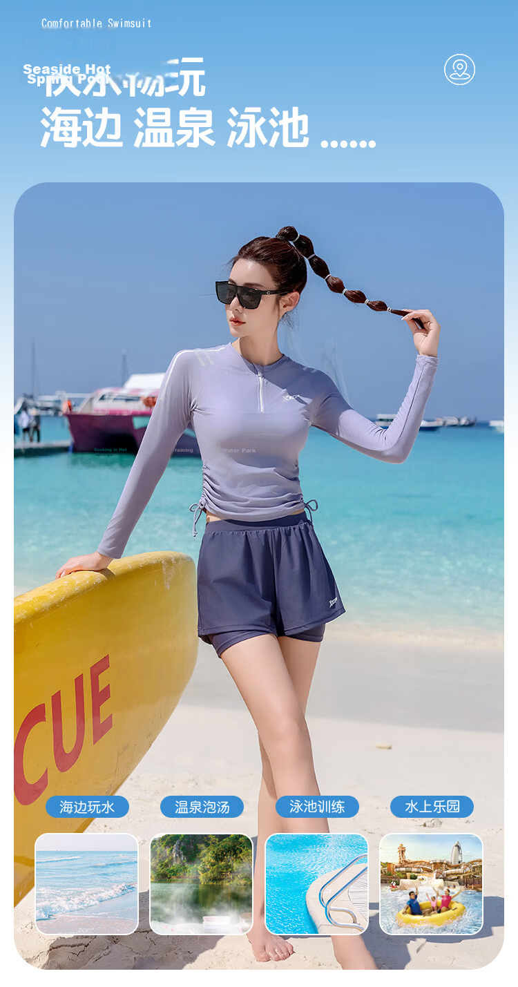 Xtep Women's High-End Long Sleeve Two-Piece Swimsuit, Tummy Control, Slim Fit, Conservative, Fashionable Beach Vacation Swimwear 5