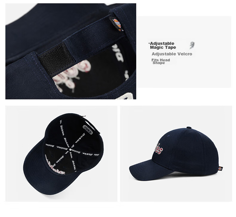 Dickies Vintage Hard Top Baseball Cap Unisex Adjustable Velcro Duckbill Hat Navy Blue Outdoor Sunshade Cap 5