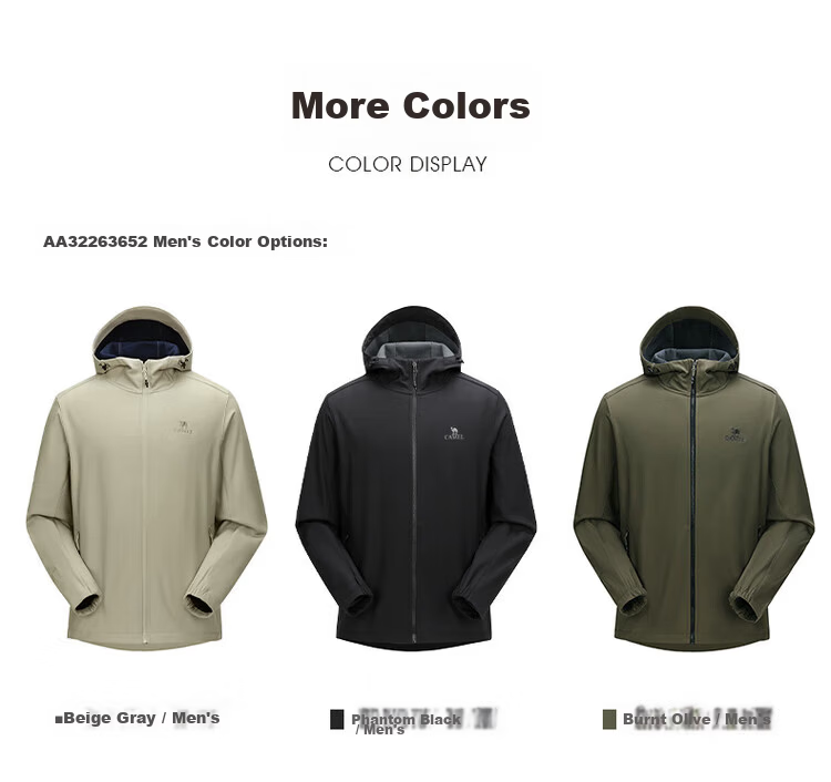 CAMEL Outdoor Men's Fleece-Lined Thickened Softshell Jacket with Hood, Water-Repellent and Windproof Running Coat for Women, Spring and Autumn 26