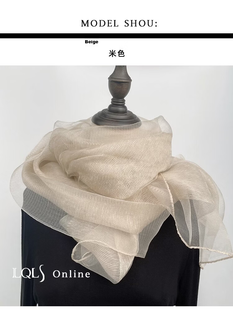 Lagur Lightweight Thin Double-Layer Silk Blend Beige Scarf Shawl for Women Spring Autumn Fashion Shawl Blue 5