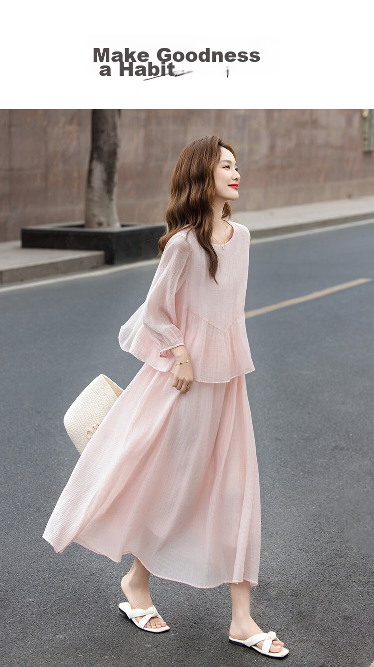 Demana [Light Breath Lyocell] Summer Elegant Style Fake Two-Piece Ruffle Loose Slimming Dress for Women High-End Feel 1