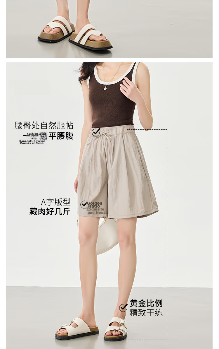 BOPRUIEY Women's Summer Loose Wide-Leg Casual Ice Silk Thin Slim Textured Lazy Sports Five-Point Shorts 5