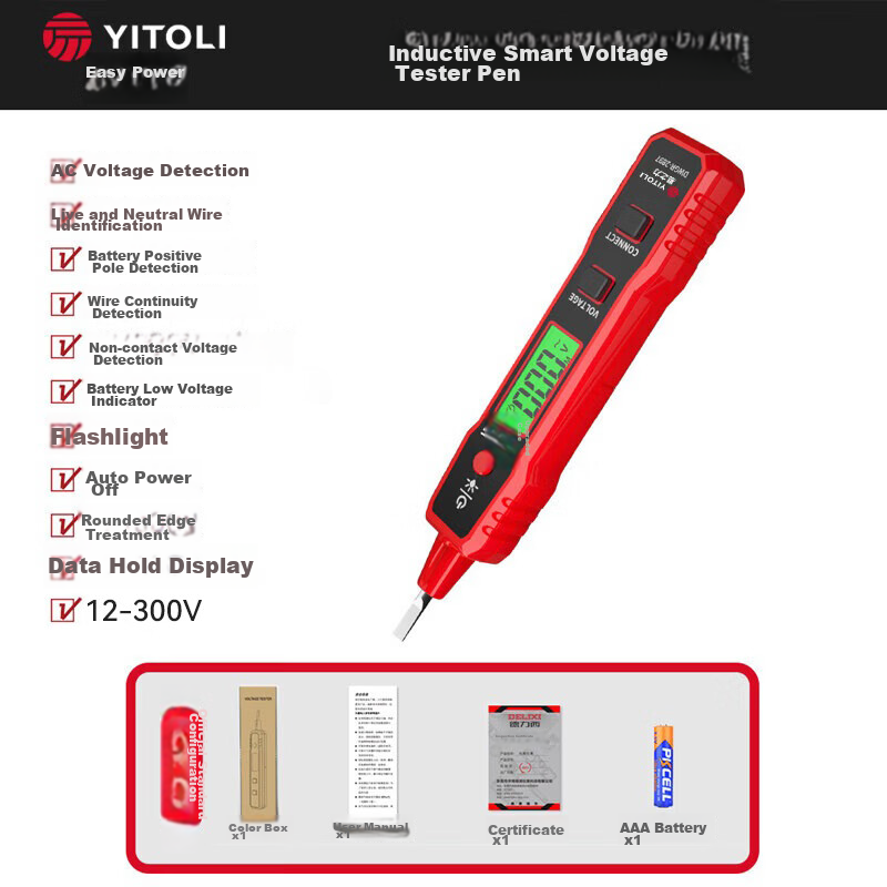 Yizhil Power 2897 Electric Pen Smart Voltage Tester Multifunction Wire Break Detection Digital Display Electrician Induction Test Pen