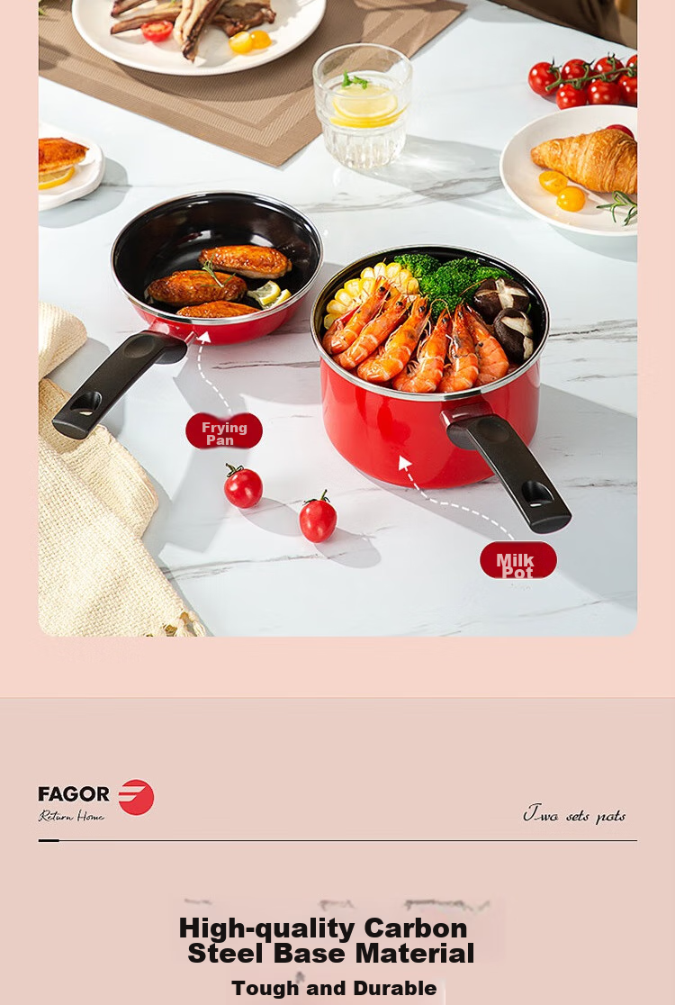 Fage Red Series Set Enamel Pot (Frying Pan + Milk Pan) FG-HHD02NJ 4