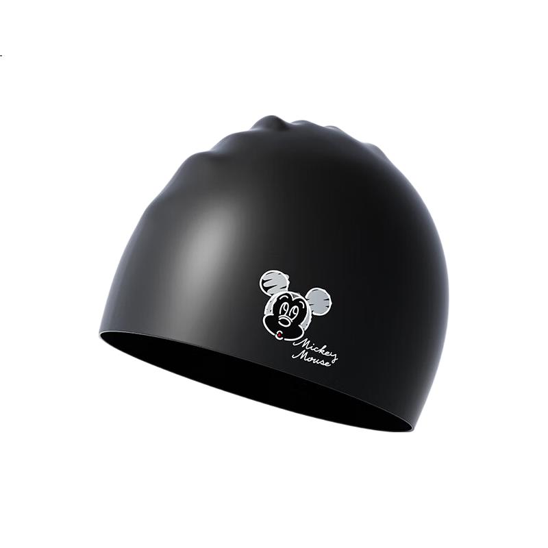 Disney Silicone Swim Cap for Women and Children, Waterproof Large Head Circumference, Non-Tight Swimming Cap D75027 Black Mickey