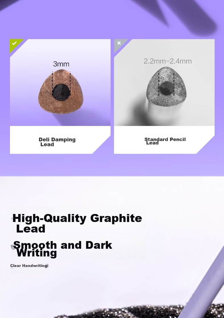 Deli 10-Pack HB Pencil Master Thick Triangular Grip Anti-Slip Student Beginner Writing Practice Graphite Core Purple 4
