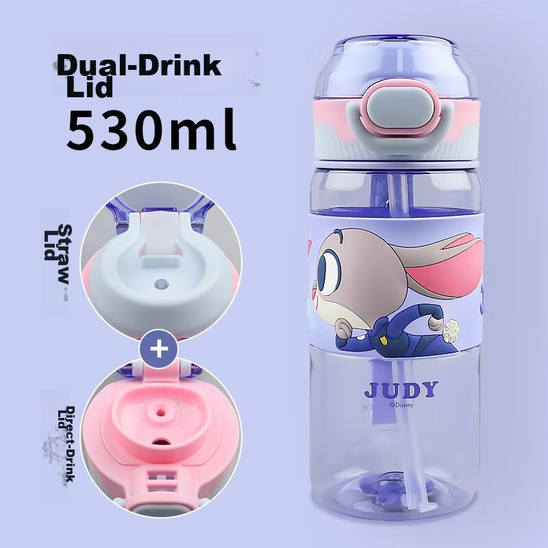 Disney Kids Water Bottle Summer School Zootopia Series Rabbit Strawberry Bear Cute Cartoon Drinking Cup