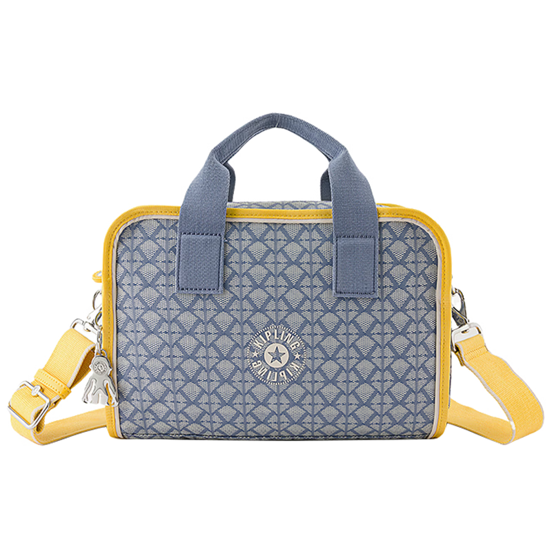 Kipling Fashion Trend ROSALYN Mist Blue Monogram Yellow Women's Shoulder Bag Birthday Gift Mist Blue Monogram Yellow