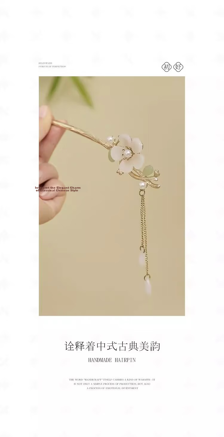 Zhuishi Orchid Hairpin Chinese Style Ancient Tassel Pearl Elegant Hairpin Birthday Gift for Girlfriend 2
