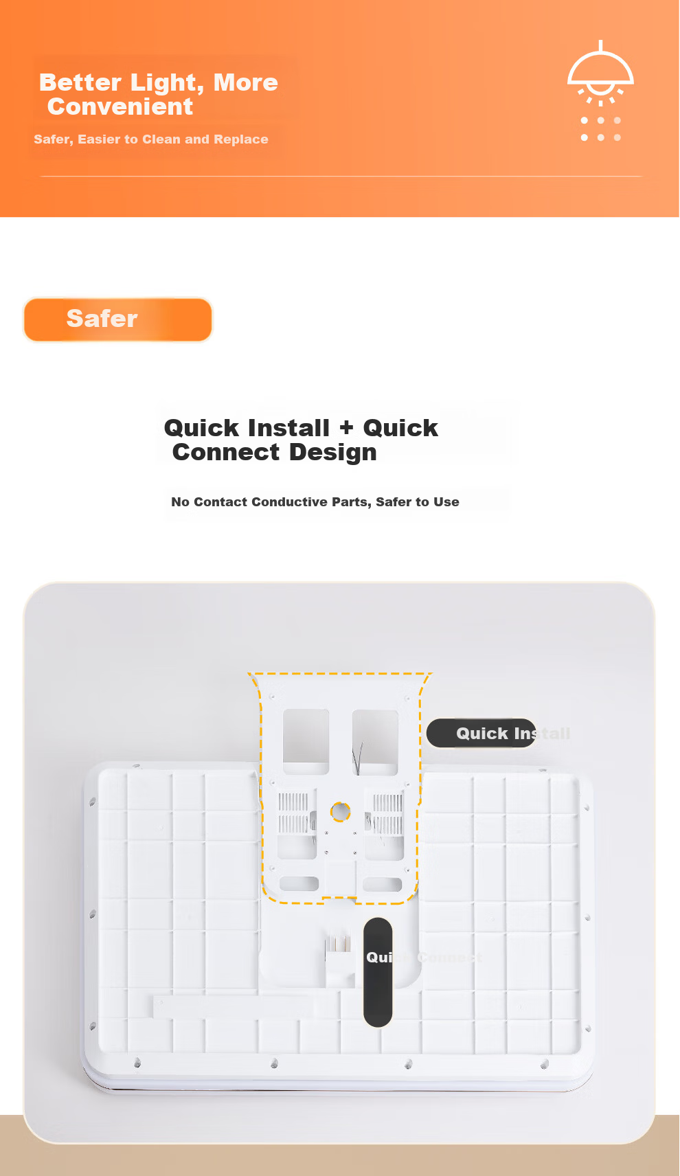 NVC LED Ceiling Light Ultra-thin Large Screen Full Spectrum Smart Quick-install Comfortable Square 48W for Living Room 4