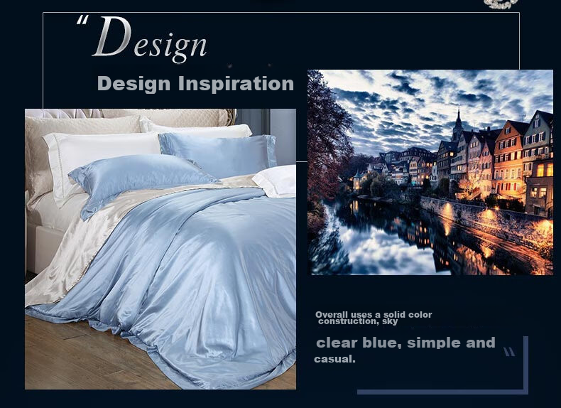 FUANNA Bedding Set 4-Piece Mulberry Silk Satin Sheet Duvet Cover High-End Silk Bed Linen Single/Double 203x229cm 2