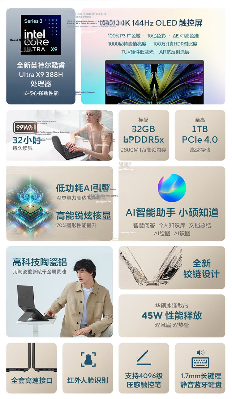 ASUS Lingyao 14 Dual Screen 2026 New Core Ultra X7 2.8K 144Hz OLED Fold Dual Touch AI Laptop (358H 32GB 1TB) Stone Gray 2