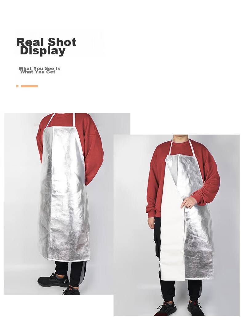 Mandle Heat-Resistant Apron Aluminum Foil High-Temperature Resistant Apron 1000℃ Anti-Scald Heat Protection Aluminum Steel Plant Smelting Protective Clothing Maternity Heat-Resistant Apron Silver 10