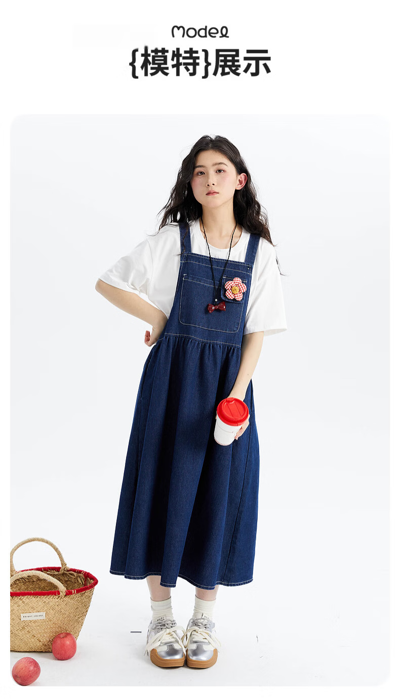 Fulomi Girls' Summer New Fashionable Casual Loose Denim Suspender Dress Blue 150cm 6