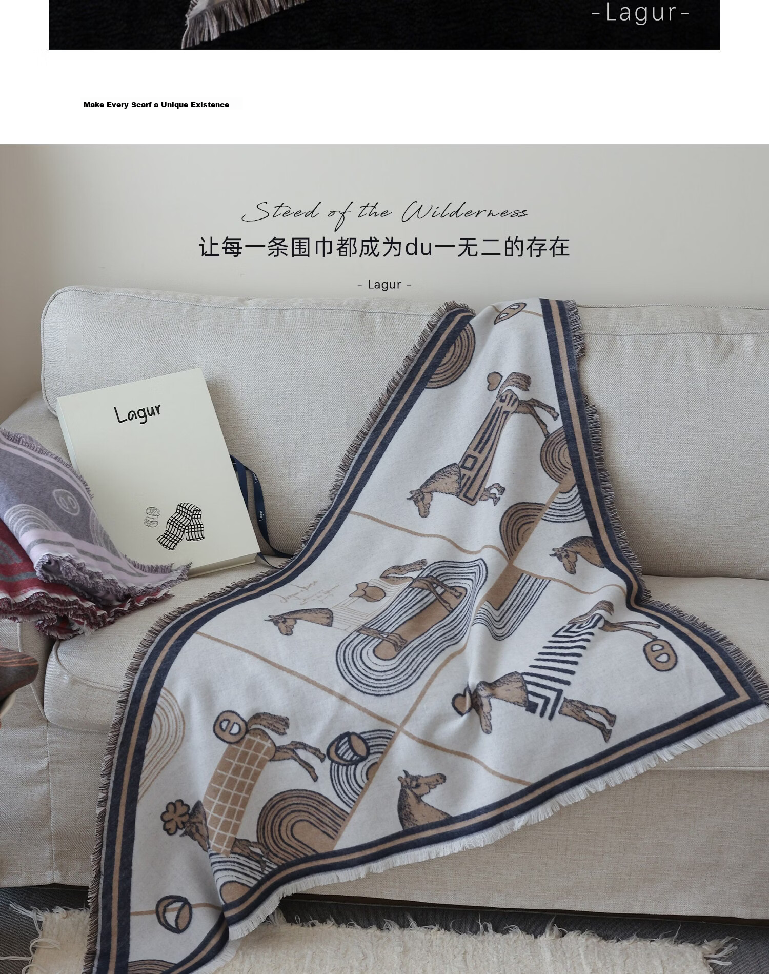 Lagur Minimalist Horse Fine Wool Blend Triangle Scarf Air Conditioning Room Shawl Versatile Women's Neck Warmer Minimalist Beige 19