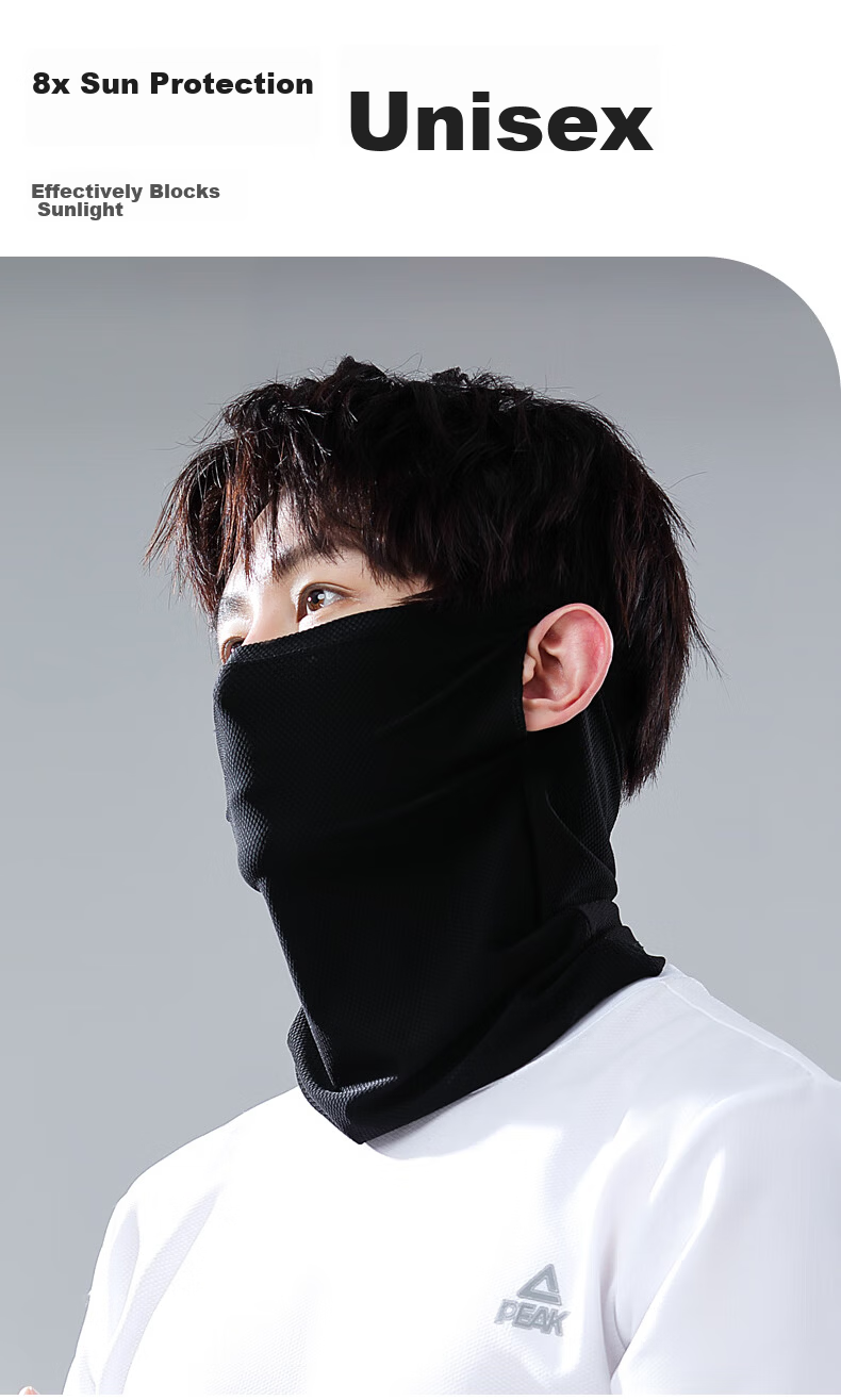 PEAK Sun Protection Face Mask Ear-Hook Cycling Ice Silk Scarf Mask Neck Gaiter Windproof Dustproof Mountaineering Gear Black 3