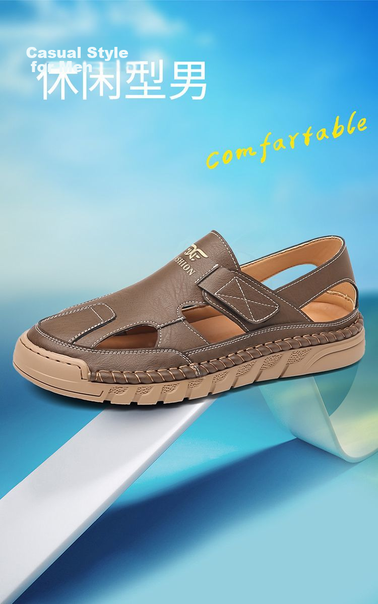 Jingzhenlianggong New Casual Sandals High-Quality Ultra-Soft Men's Breathable Sandals Wear-Resistant Non-Slip Yellow [Leather Version] Size 43 2