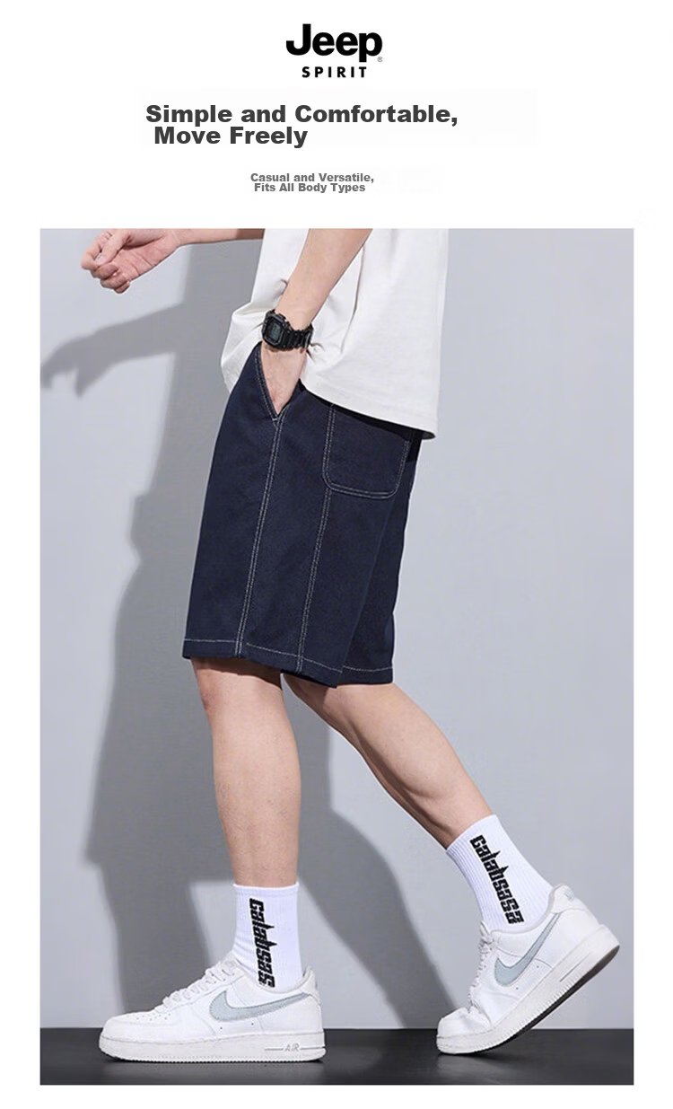 JEEP SPIRIT Men's Blue Denim Shorts Summer Straight Loose American Style Casual Five-Point Pants Size 36 4