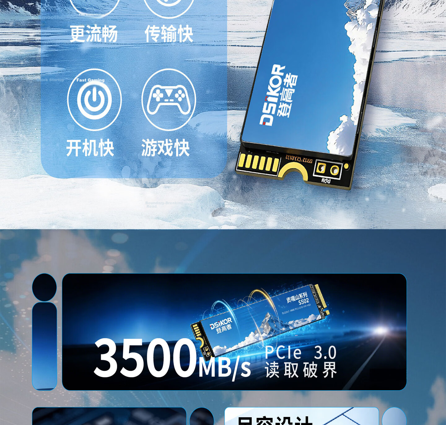 DengGaoZhe 256GB SSD Solid State Drive M.2 NVMe PCIe 3.0 Desktop All-in-One Laptop Storage Accessory Gongga Mountain S502 2