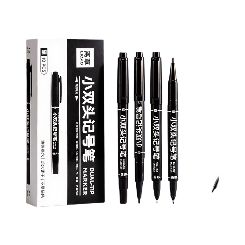 Licao Double-Ended Oil-Based Marker Pen Waterproof Quick-Dry Fine Tip Art Sketching Outline Graffiti Signature Pen Large Capacity 10-Pack