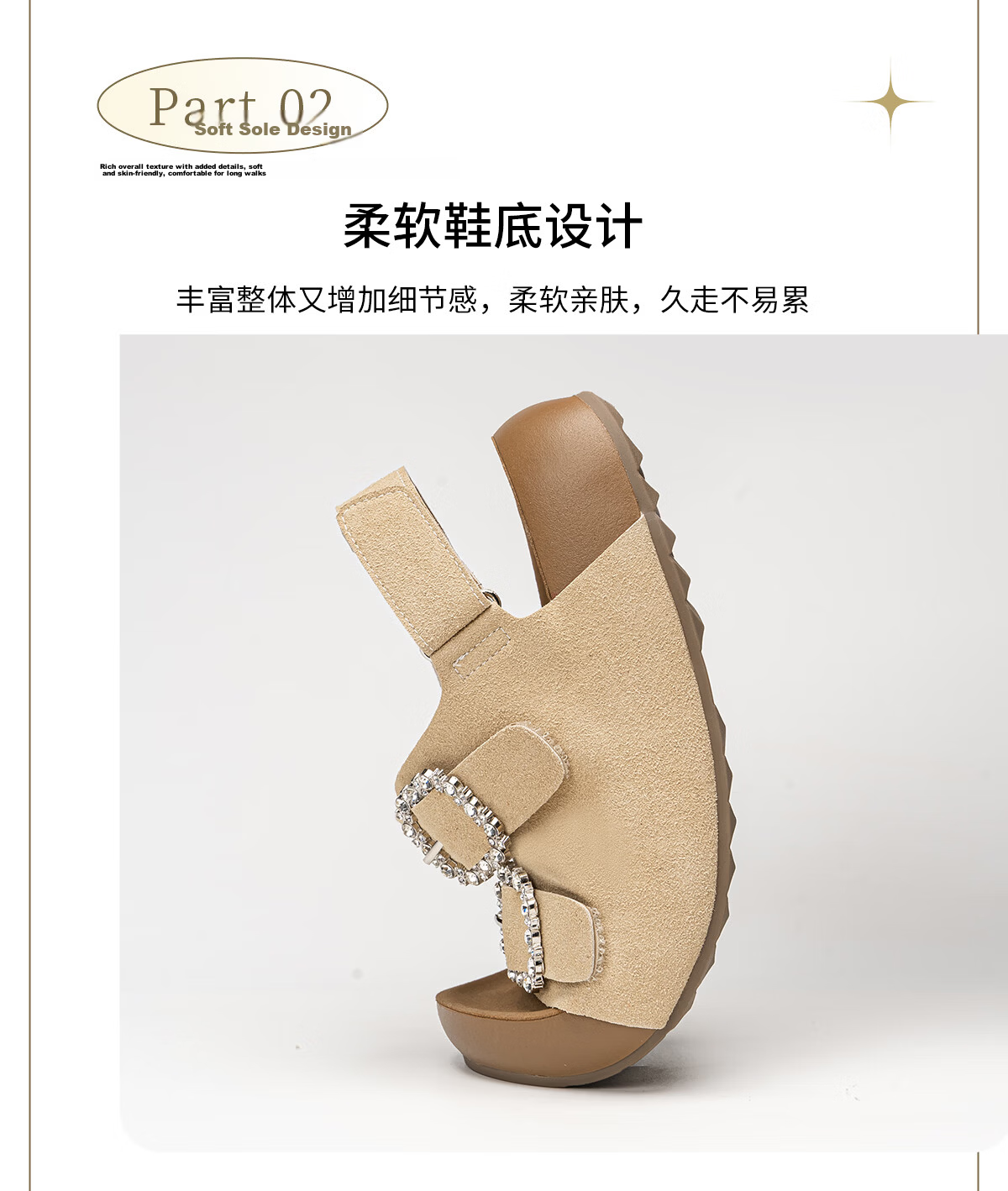 Warrior Birkenstock Women's Summer Sandals Outdoor Beach Shoes Square Buckle Rhinestone Casual Thick Sole Slippers Beige Size 38 9