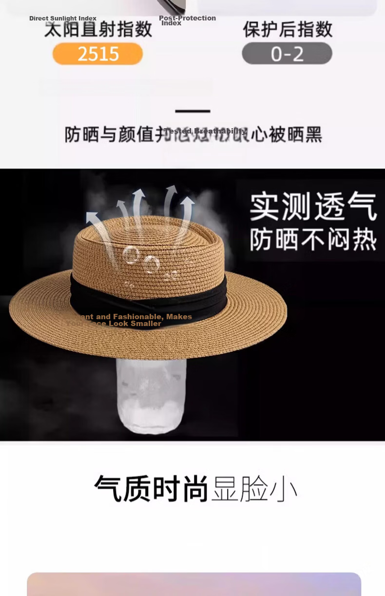 HAOGUAN Women's New Summer Sun Hat French Flat Top Straw Hat Slim Face Beach Sun Protection Hat 5