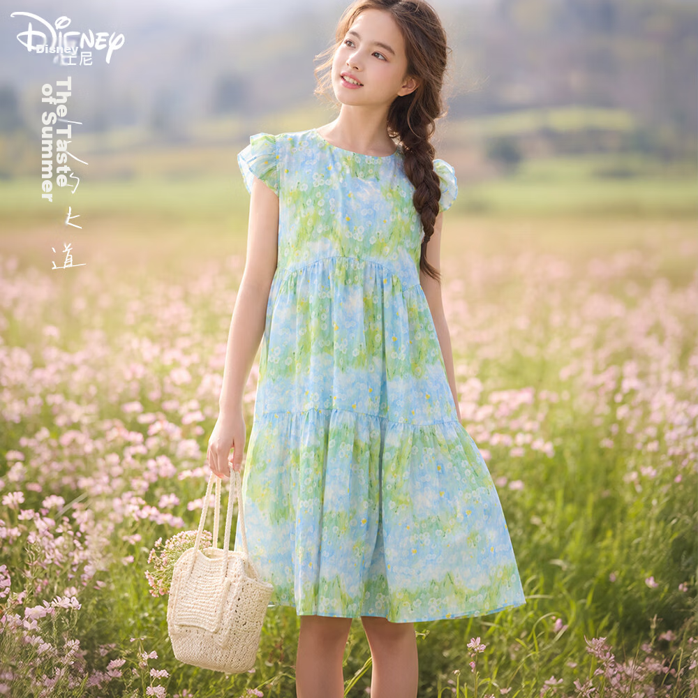 Disney Girls Summer Dress Cotton Princess Dress for Older Children 1A148 Dreamy Blue Size 130
