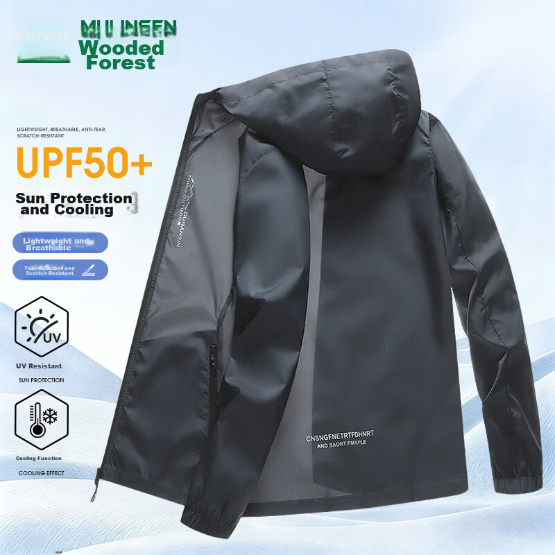 MULINSEN Men's Sunscreen Jacket Spring Summer Lightweight Outdoor Travel Simple Sports Skin Jacket Light Gray 3XL