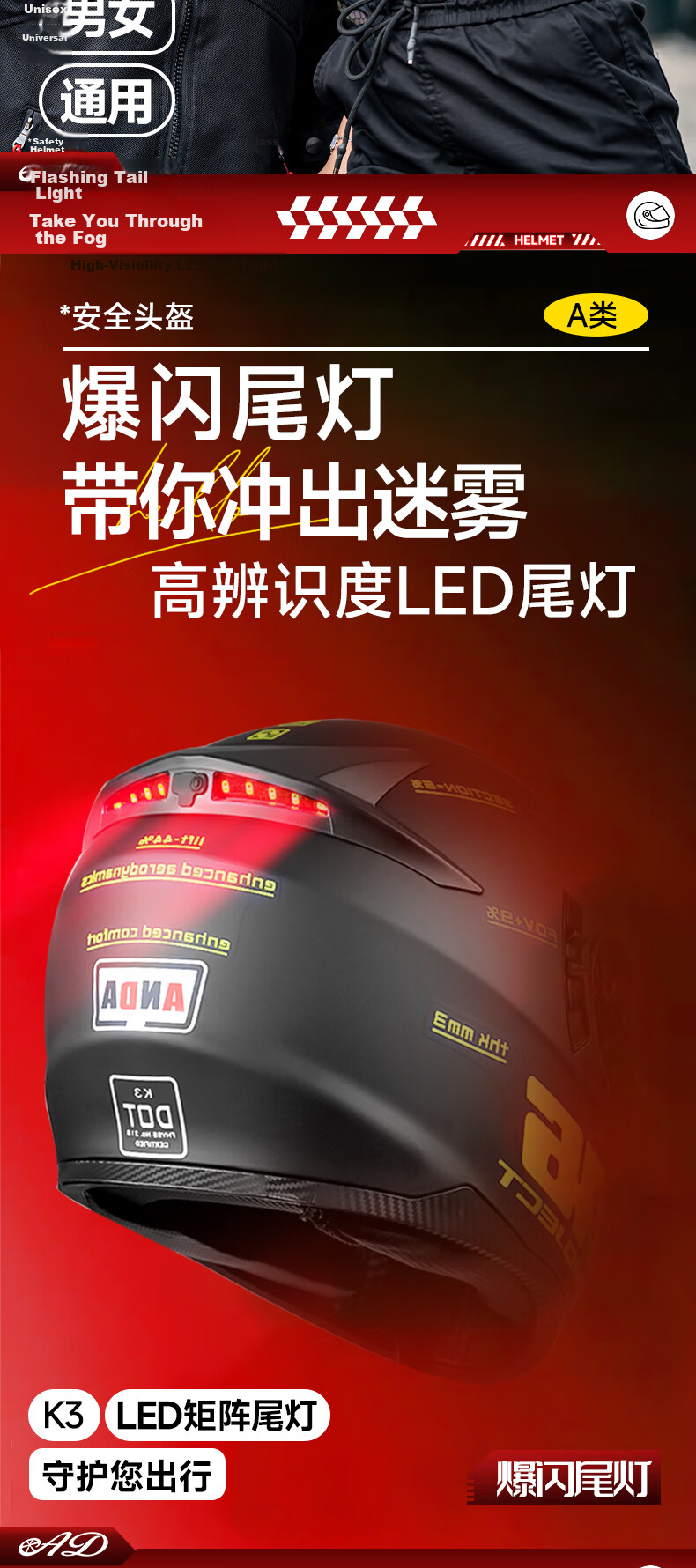AD Motorcycle Helmet 3C Certified Unisex Winter Warm Anti-Fog Full Face DOT Standard New National Standard Class A Four-Season Electric Scooter Safety Helmet K3 Black Phantom 6