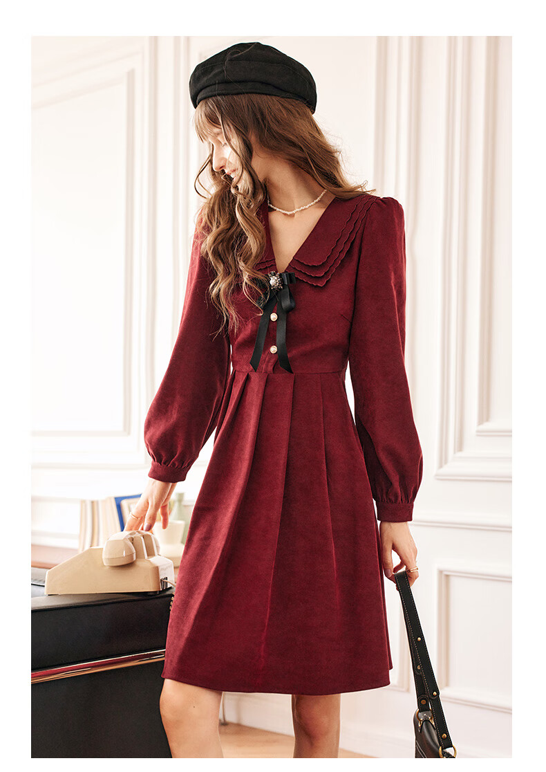 Olrain New Year Red Dress Women's Hepburn Style Little Red Dress Zodiac Year Clothing Red (Upgraded Version) L 21