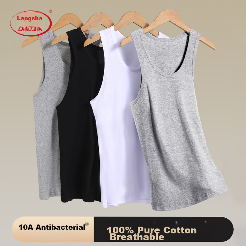 Langsha 100% Cotton Men's Vest 3-Pack Sweat-Absorbing Breathable Loose Fit Sports Tank Top for All Seasons Large Size