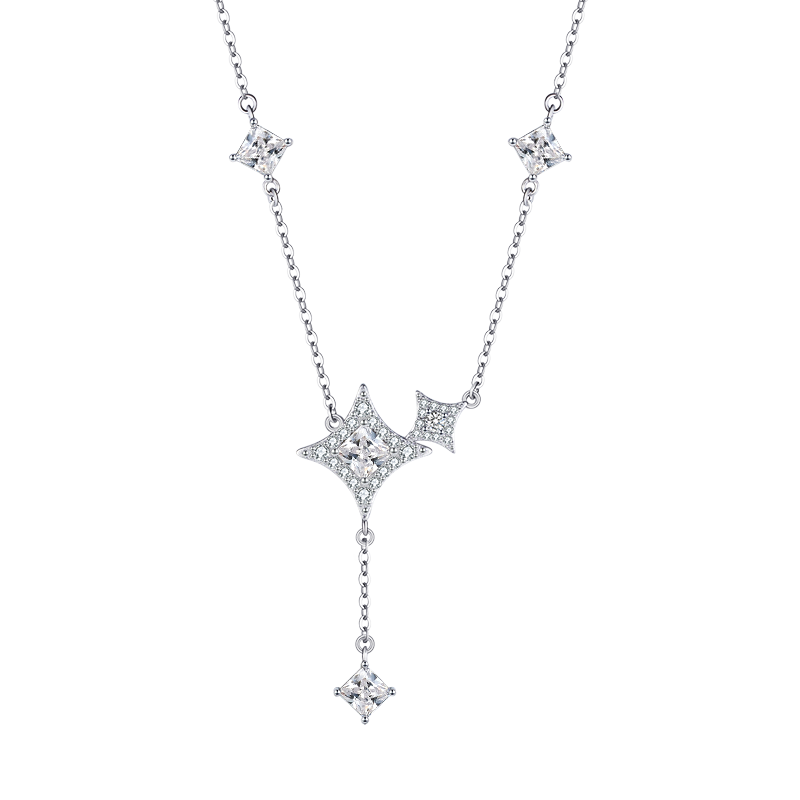 CHOW TAI SENG DC Radiant Star Series Starburst Necklace S925 Silver Clavicle Chain Gift for Girlfriend Wife Birthday