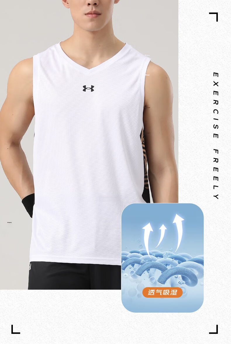 Under Armour Men's Short Sleeve Sports Tank Top Summer Quick-Dry Breathable Loose Fitness Running Training Basketball Shirt 5