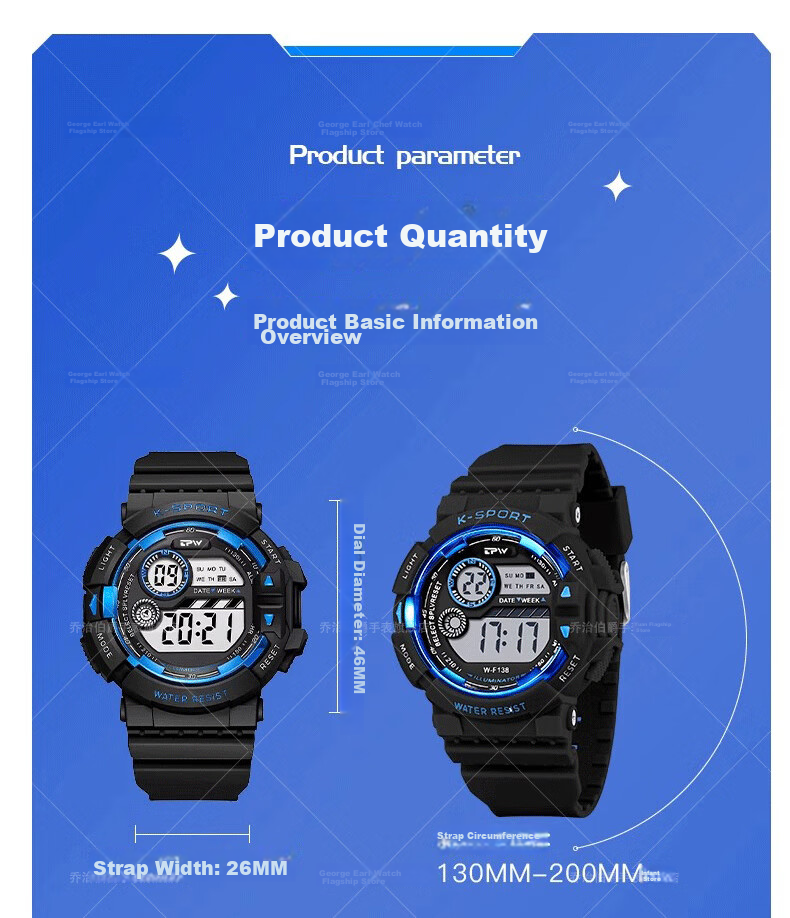 GEORGCOUNT Men's Watch Student 2025 New Multifunctional Waterproof Electronic Watch for High School and Middle School Boys Children's Alarm Clock 16