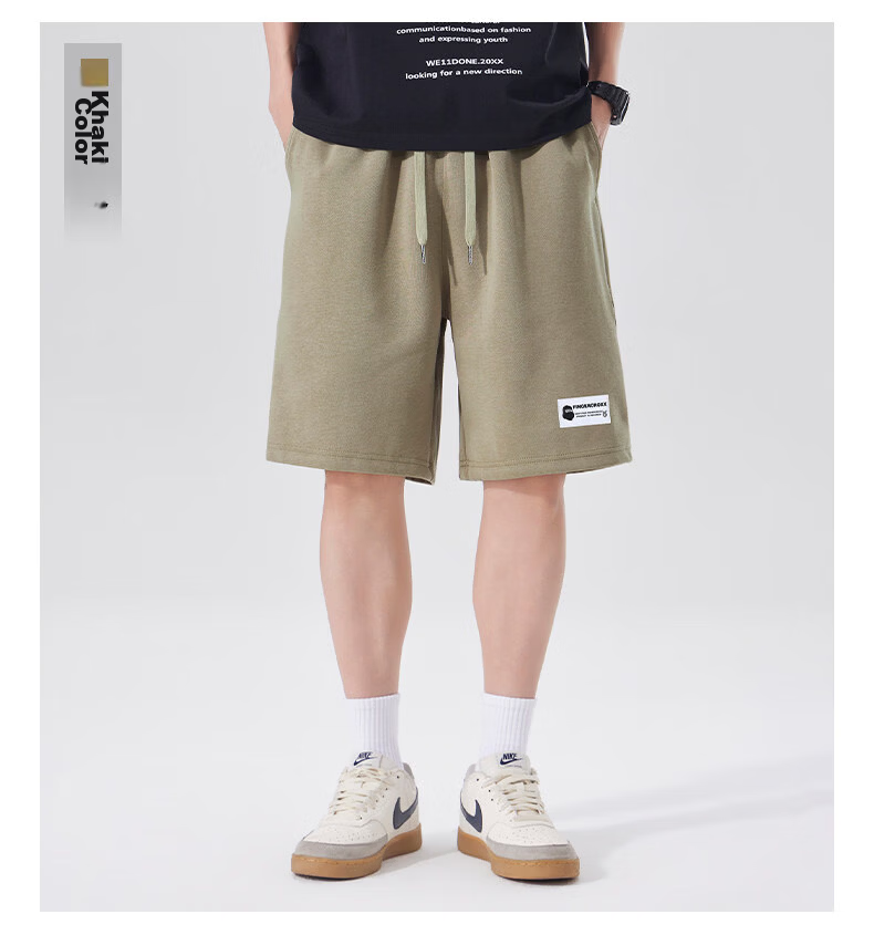 Fingercroxx IT American Style Casual Men's Summer Lightweight Breathable Loose Fit Five-Point Straight Woven Shorts Khaki 3XL 19
