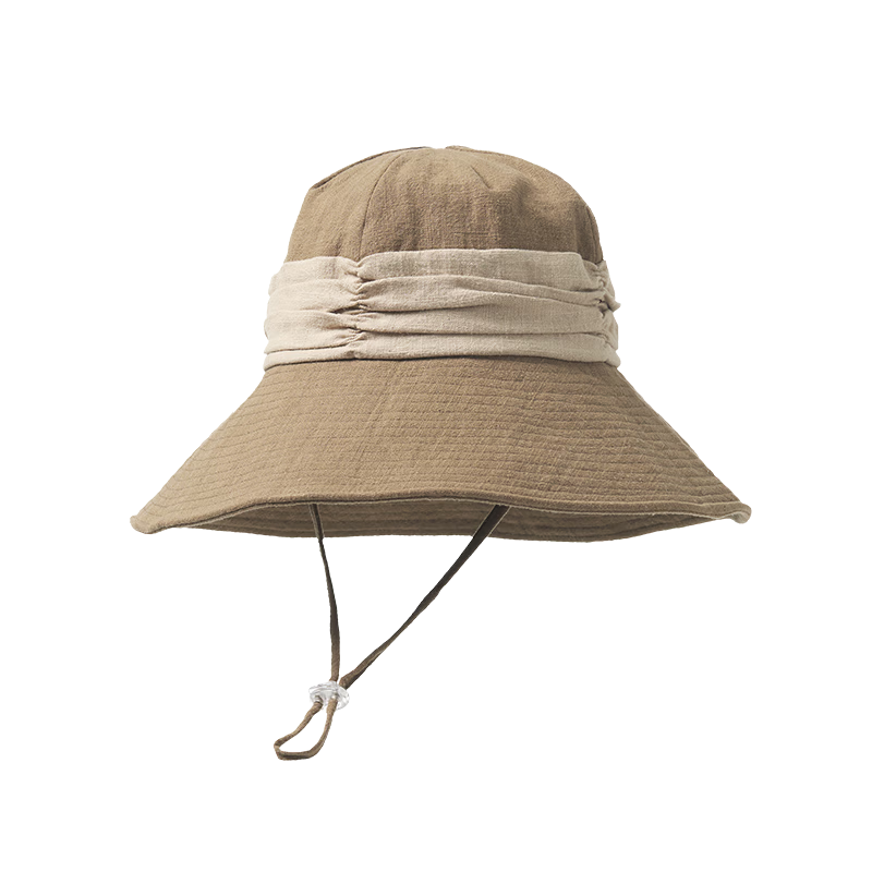 Lagur Breath Forest Natural Ramie Handmade Wide Brim Bucket Hat Women Sun Protection Summer Khaki