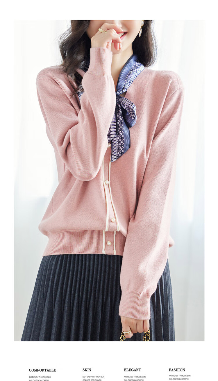 Dme [Commute] Spring And Autumn Silk Ribbon Pearl Button Decorated Cardigan, Versatile Knit Sweater for Women, Medium Gray, Size S 5