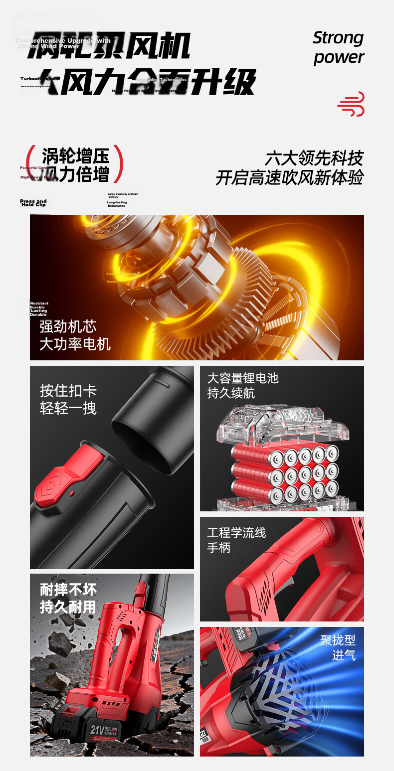 Prand Industrial Hair Dryer Lithium Battery High-Power Blower Snow Blower Leaf Blower CF95-3C20MTXS 2