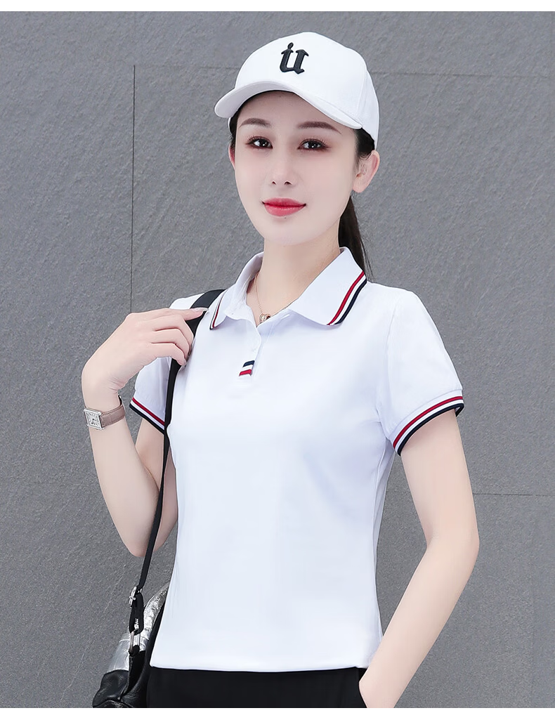 Woodpecker Women's Polo Shirt Short Sleeve T-Shirt Summer New Pure Cotton Regular Shoulder Turn-down Collar Casual Plus Size Slim Fit Top Gray M 14