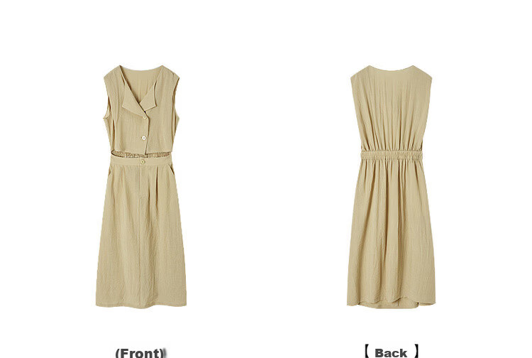 Demana Elegant Workplace Summer Fake Two-Piece Irregular Half-Placket Sleeveless Waist-Slimming Mid-Length Dress for Women 23