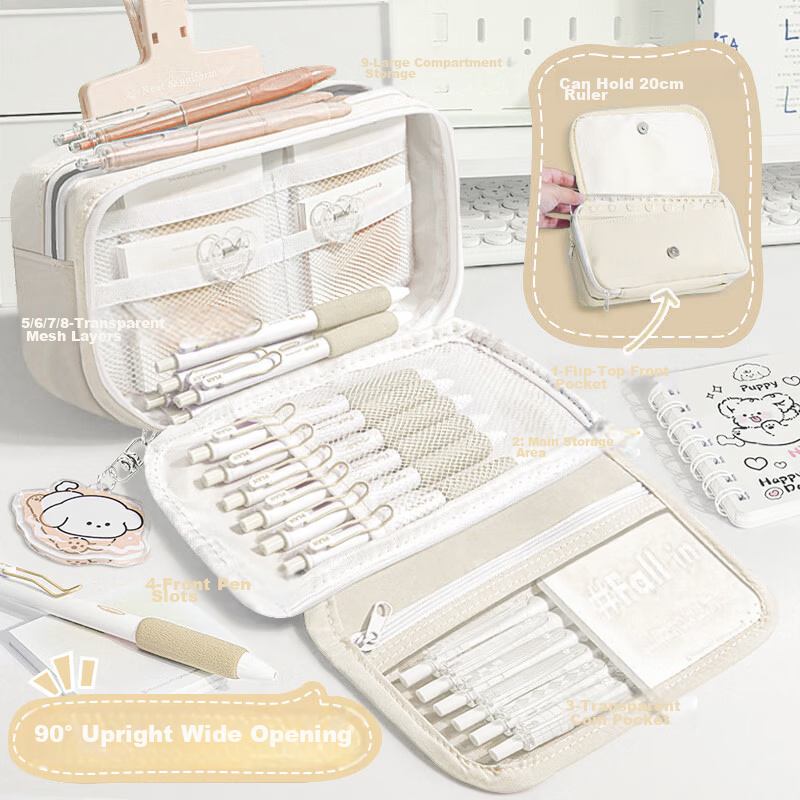 Meijiwan Large Capacity Transparent Pencil Case Stationery Box for Elementary and Middle School Students High-Value INS Style Girls Back-to-School Gift Multi-Layer Storage Multifunctional Pencil Bag C 4