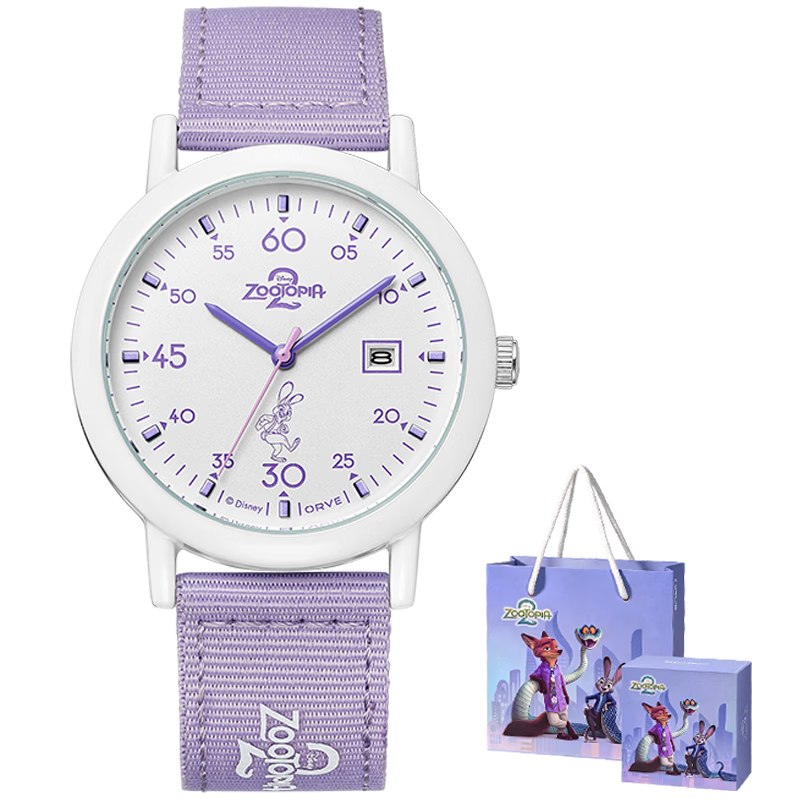 Disney Zootopia Collaboration Watch with Calendar Canvas Strap Waterproof High-Value Girls Exam Watch for Middle and High School Students