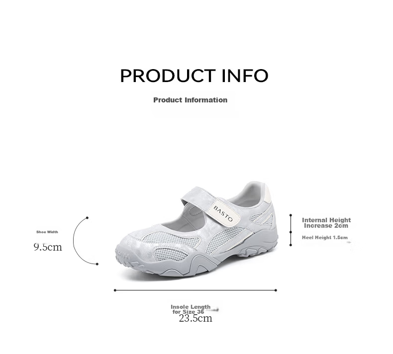Basto Women's Mesh Breathable Casual Shoes Magic Tape Soft Sole Mary Jane Sports Sandals S1335BM6 Gray Size 39 7