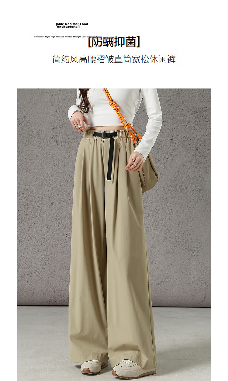 Demana Anti-Mite Antibacterial Spring Simple Style High-Waist Pleated Straight Loose Slimming Casual Pants for Women Premium Feel 5
