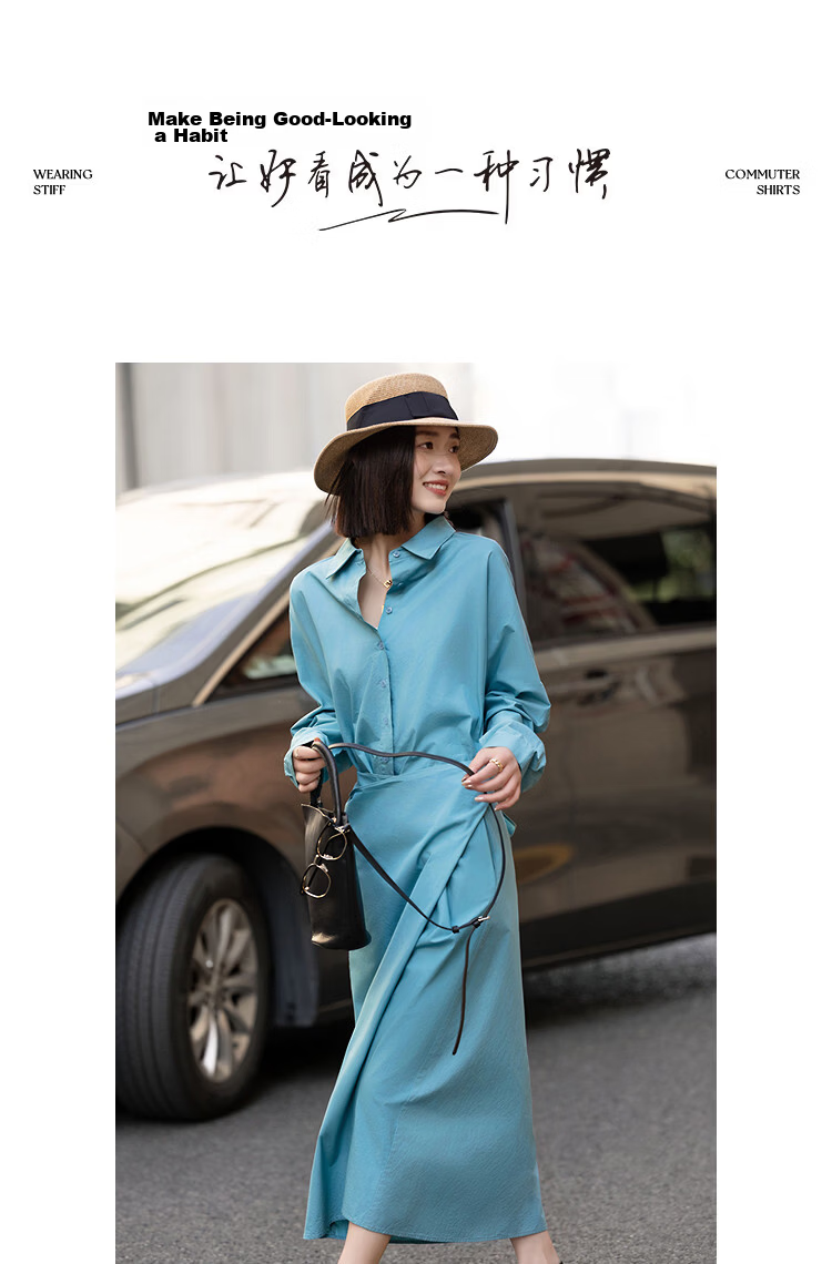 Demana [Light Oxygen 100 Cotton] Spring Elegant Style Lapel Batwing Sleeve Petite Wrap Tie Women's Dress 9