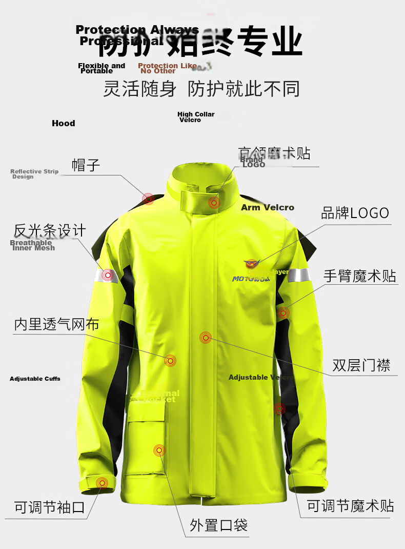MOTOWOLF Ultra-Thin Split Motorcycle Raincoat and Pants Outdoor Riding Rain Gear for Delivery Riders and Electric Bikes Waterproof Rain Suit 3