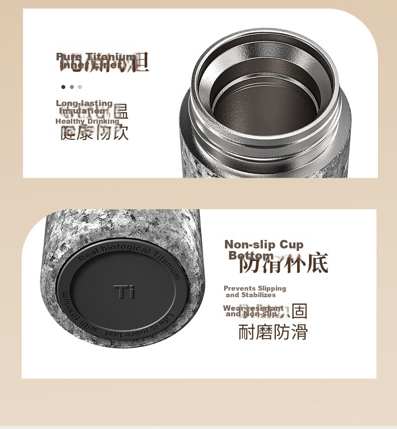 ASD Pure Titanium Insulated Bottle 220ml Lightweight Portable Pocket Cup Tea Separation Unisex Water Bottle Blue T 16